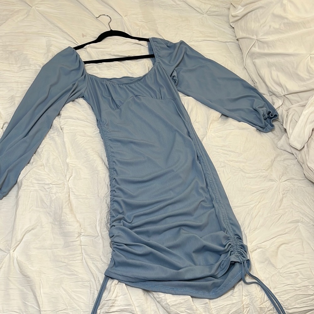 Off the shoulder long sleeve baby blue dress 👗